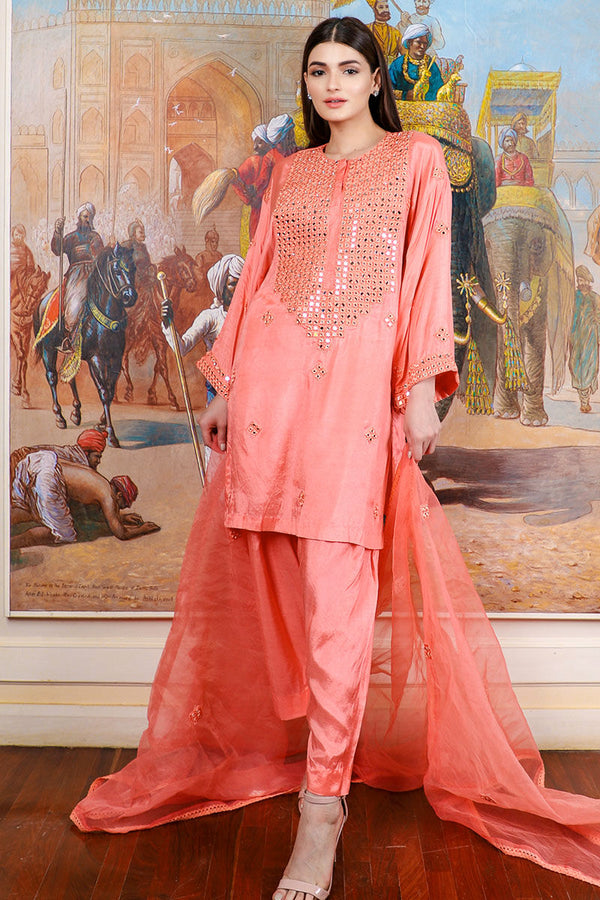 Peach Mirror Kameez