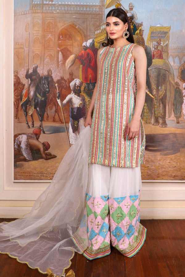 Rainbow White Kameez
