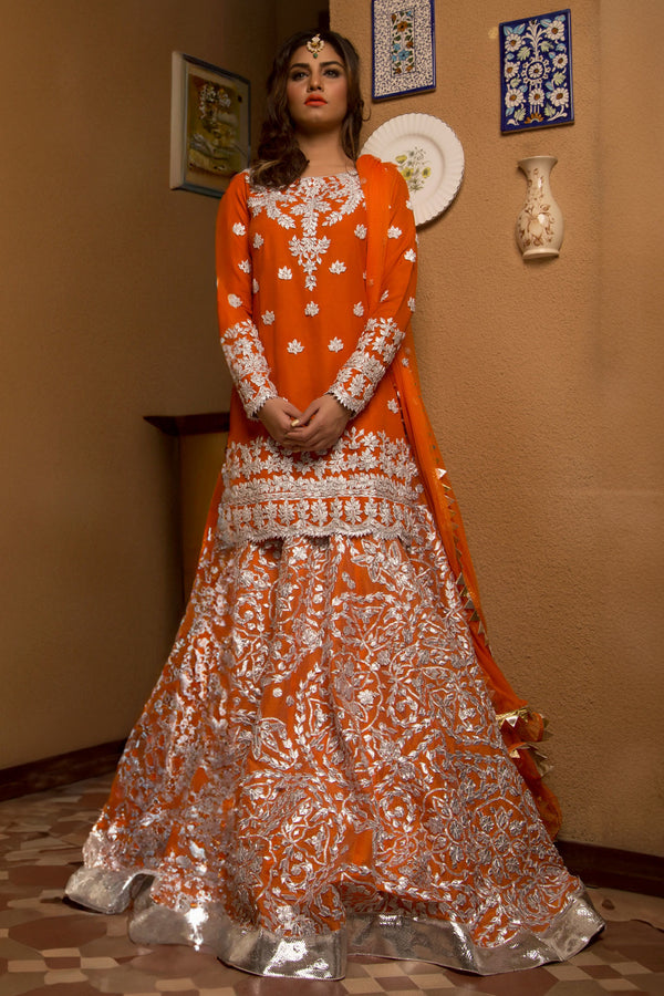 Orange Silver Lehenga